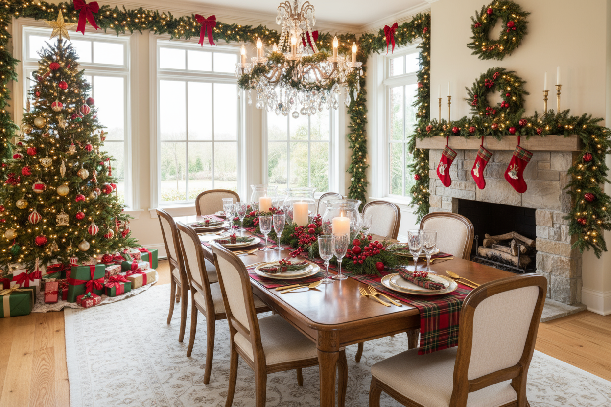 bright christmas dining room decor